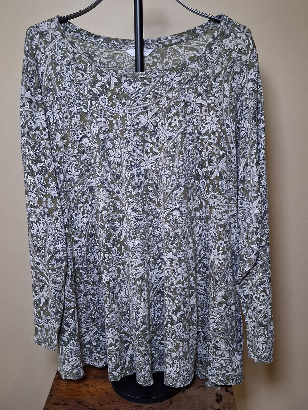 Lucky Brand Women's Ivy Olive Green Floral Top Shirt Tunic; Size 3X